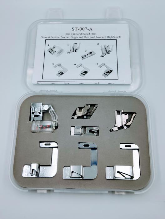 Набор лапок к швейным машинам (улитки, окантователь, адаптеры) ST-007-A.
